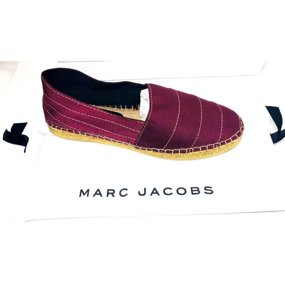 Marc Jacobs Womens Red Wine Sienna Gold Heel Espadrilles Slip On Flats Sz 8 New